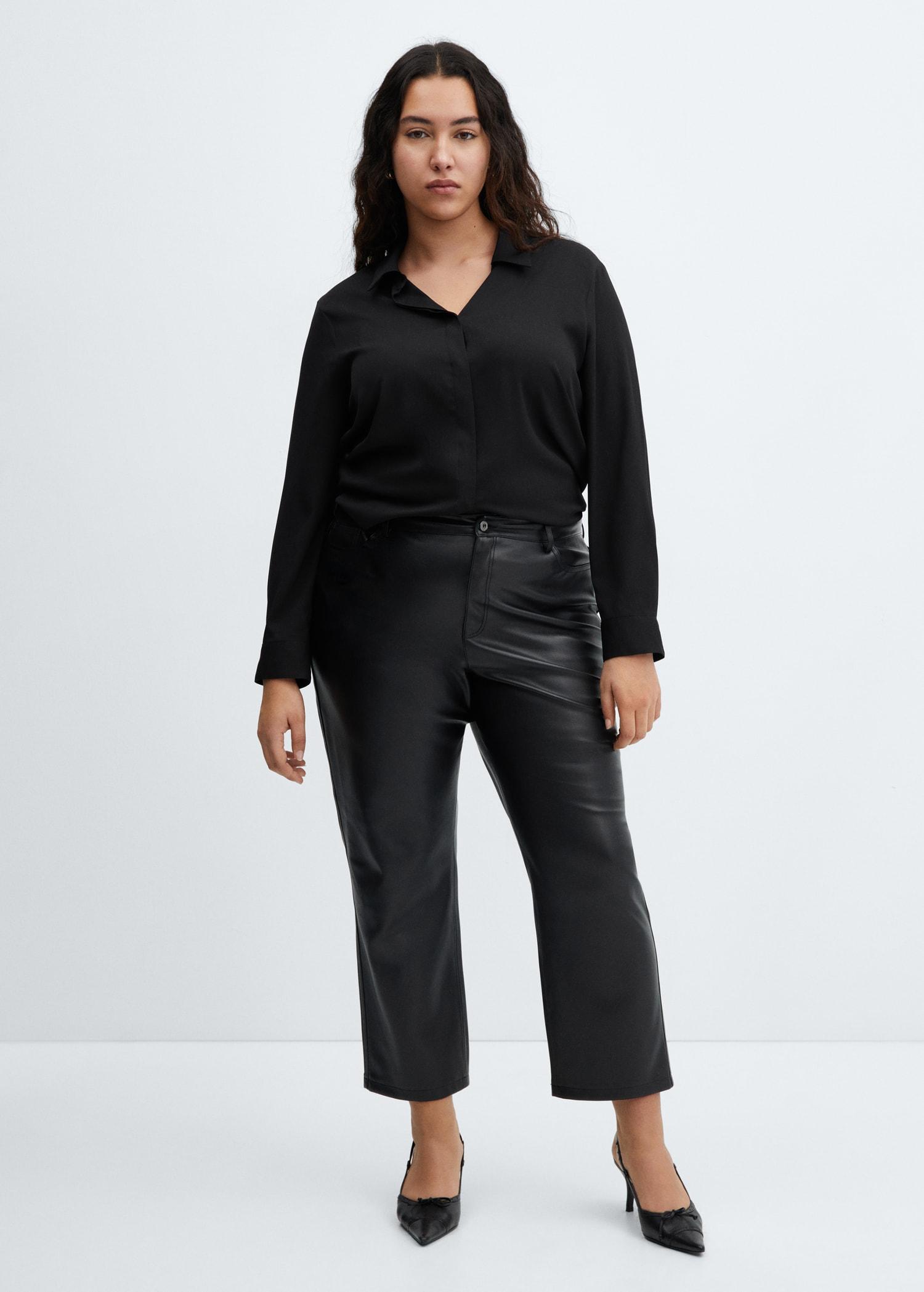Leather-effect straight pants - Women | MANGO USA Product Image