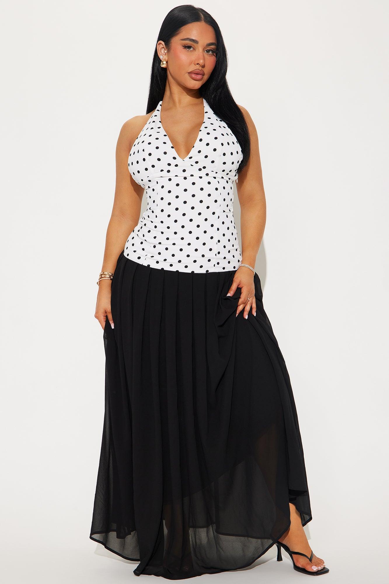 Kate Drop Waist Polka Dot Maxi Dress - White/Black Product Image