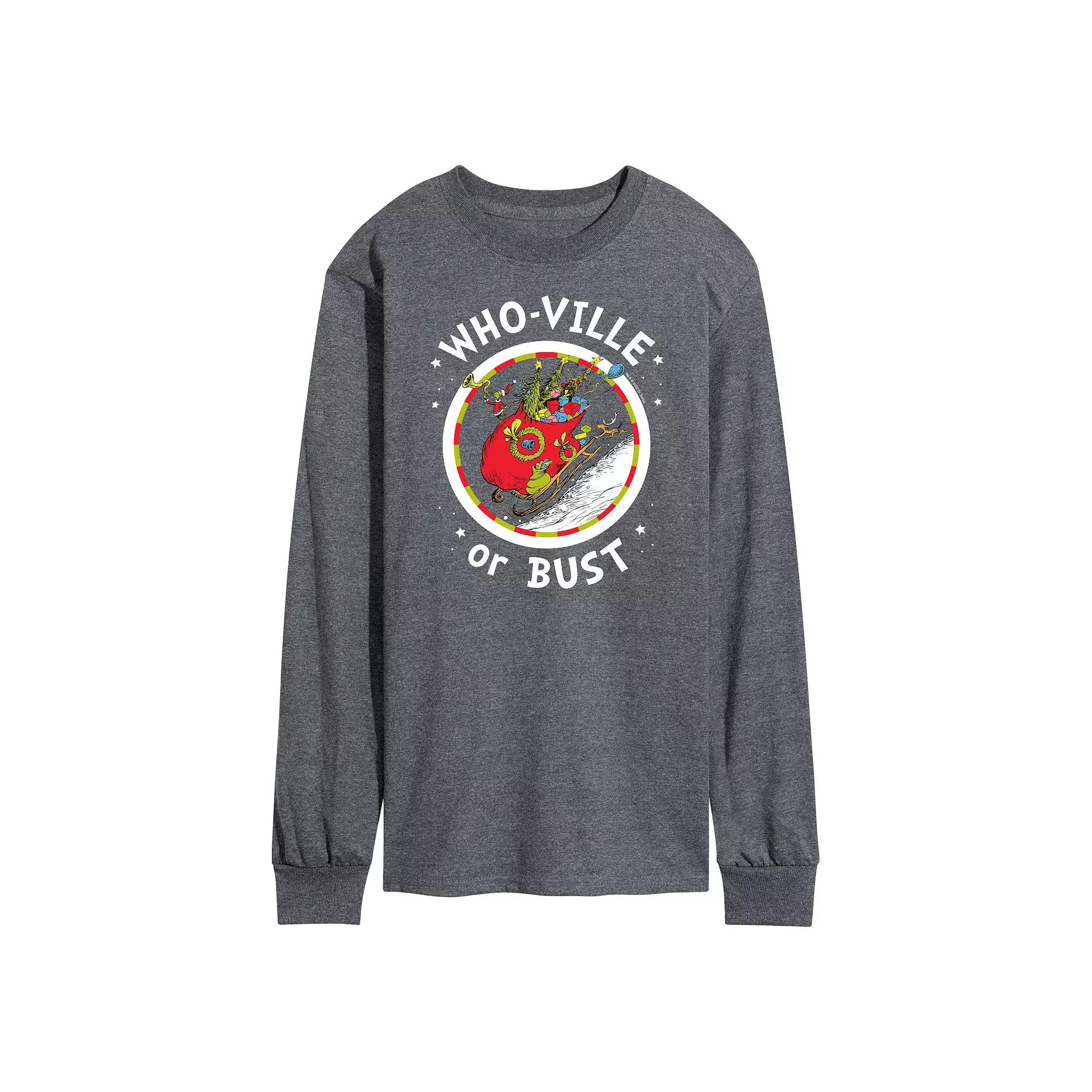 Men's Dr. Seuss Grinch Who-ville or Bust Long Sleeve Tee,  Product Image