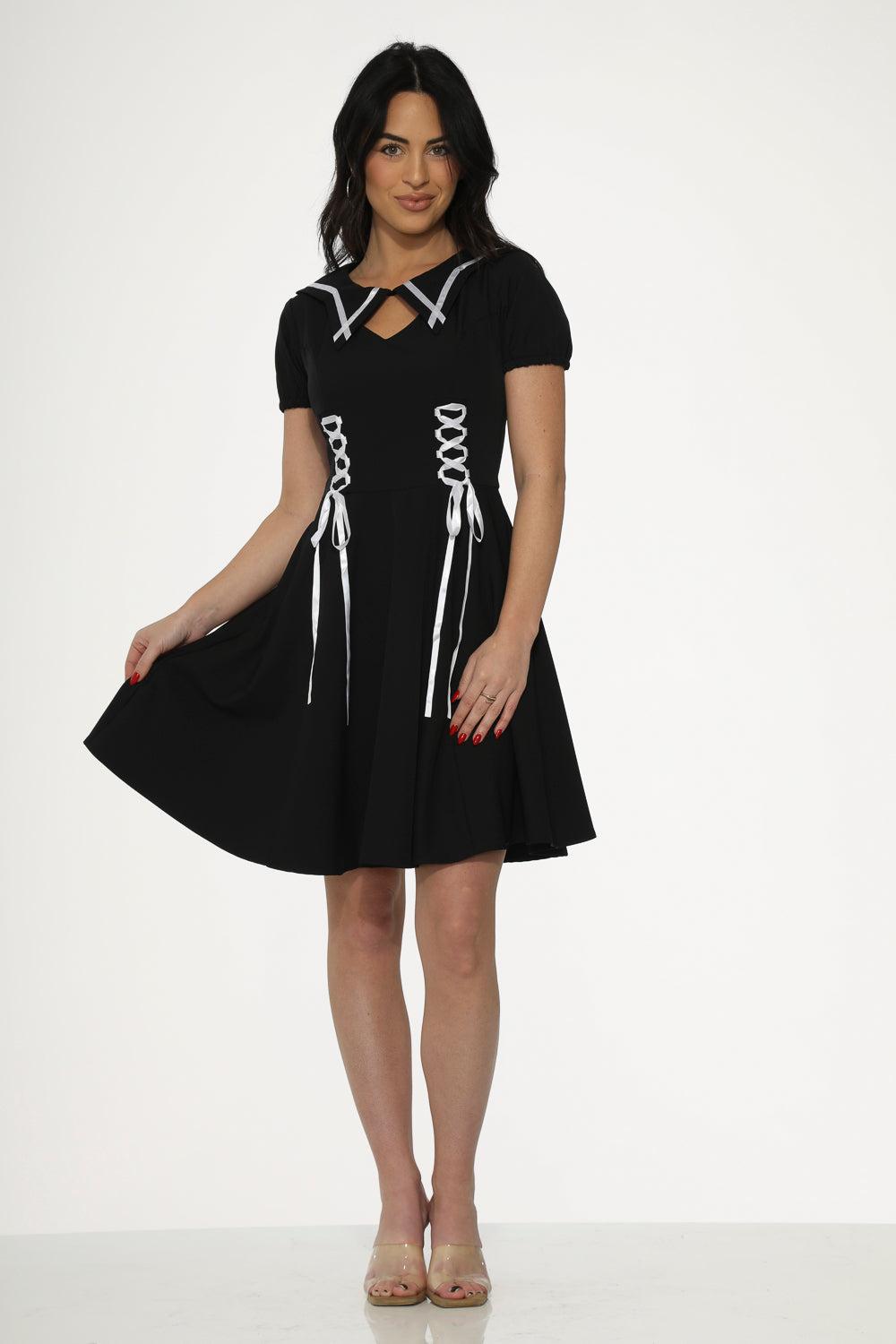 Black & White Trim Gothic Swing Dress Product Image