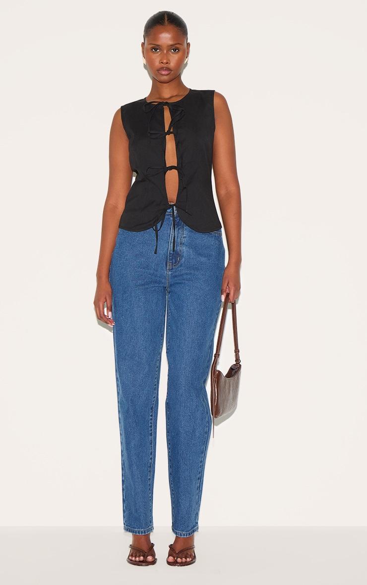 Black Lightweight Woven Tie Front Vest Product Image