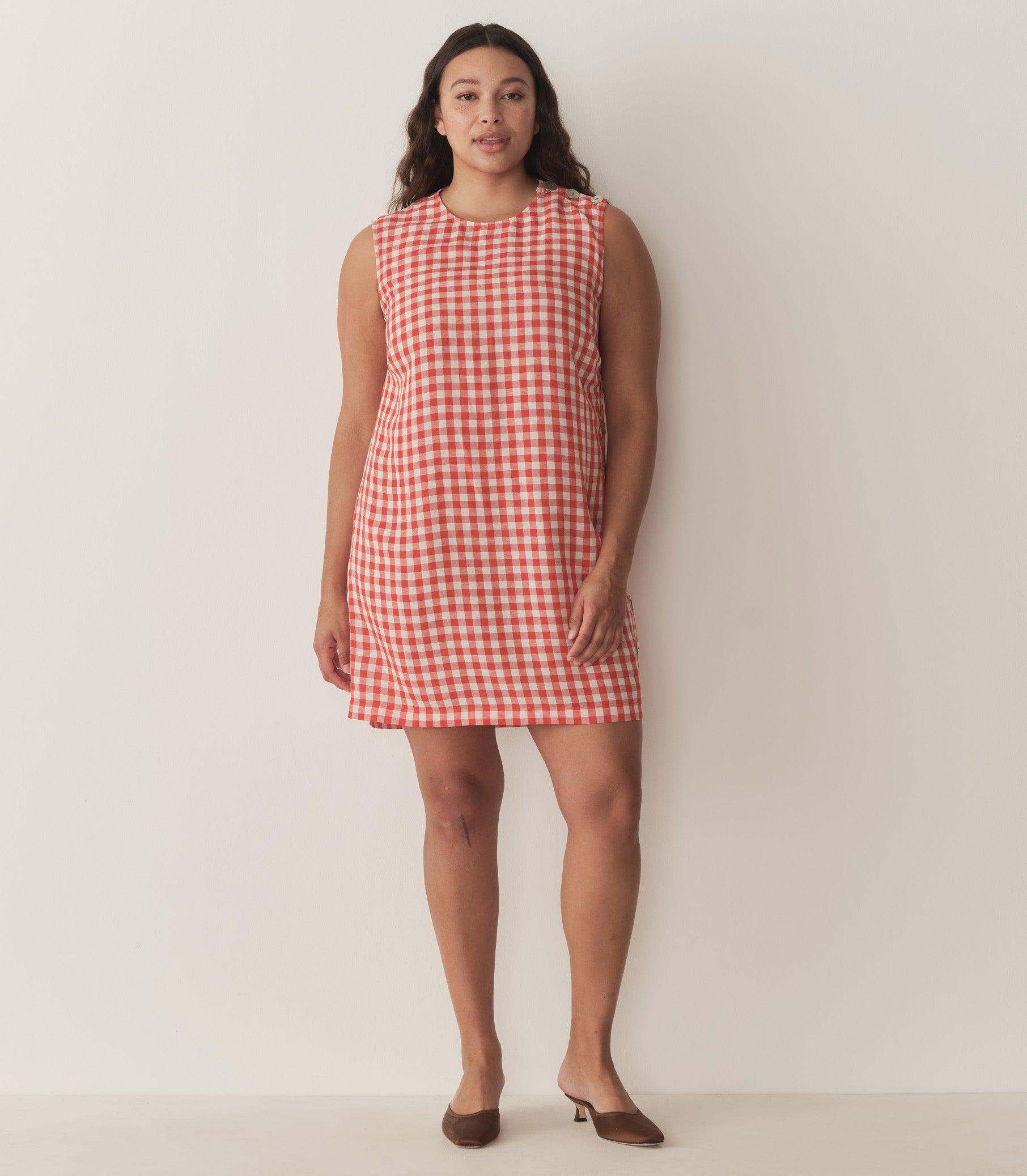 CORALIE DRESS -- SCARLET MARILYN GINGHAM Product Image