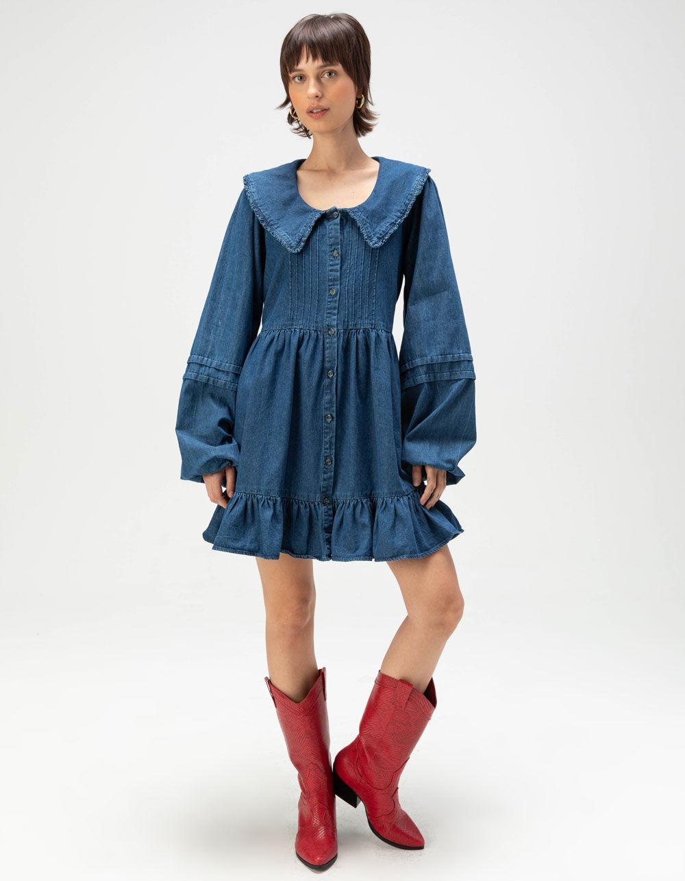 BDG Urban Outfitters Long Sleeve Denim Mini Dress - BLUE Product Image