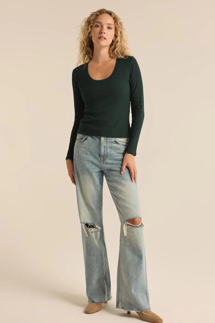 Sirena Rib Long Sleeve Top - Cyprus Green Product Image