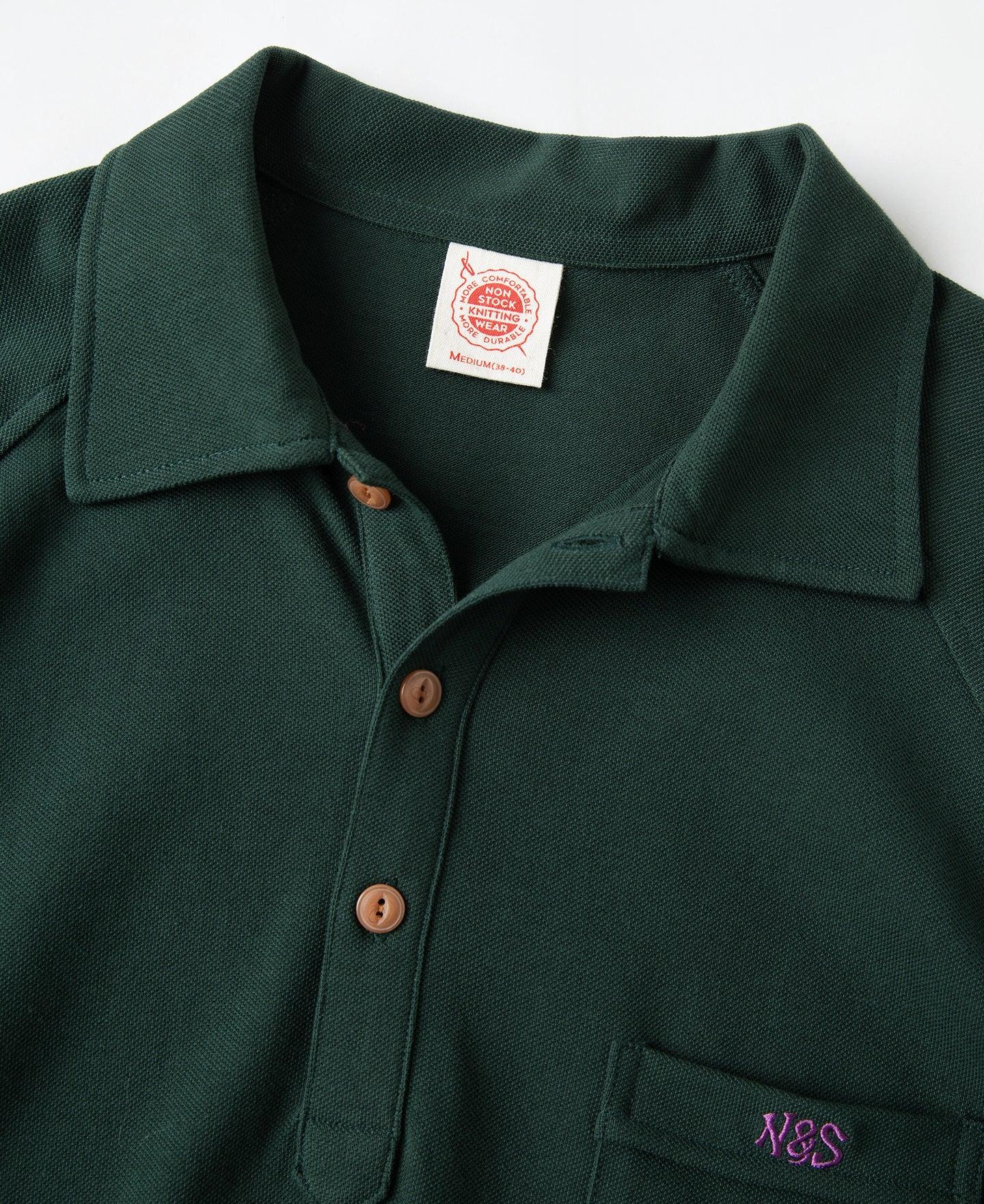 Raglan Sleeve Cotton-Piqué Polo Shirt - Dark Green Product Image