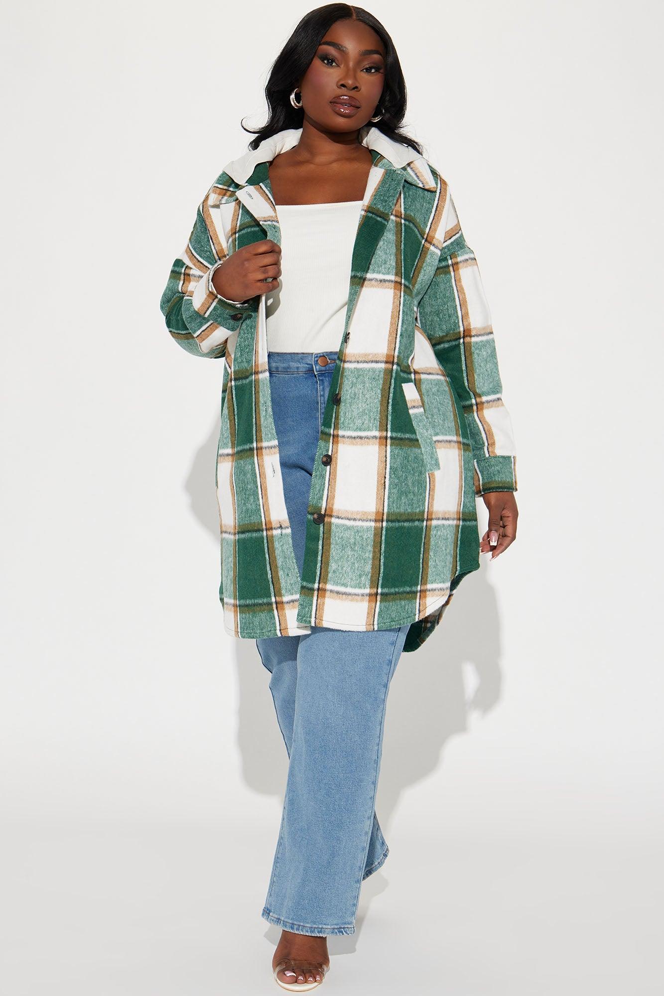 Veronica Hooded Plaid Shacket - Green/combo Product Image