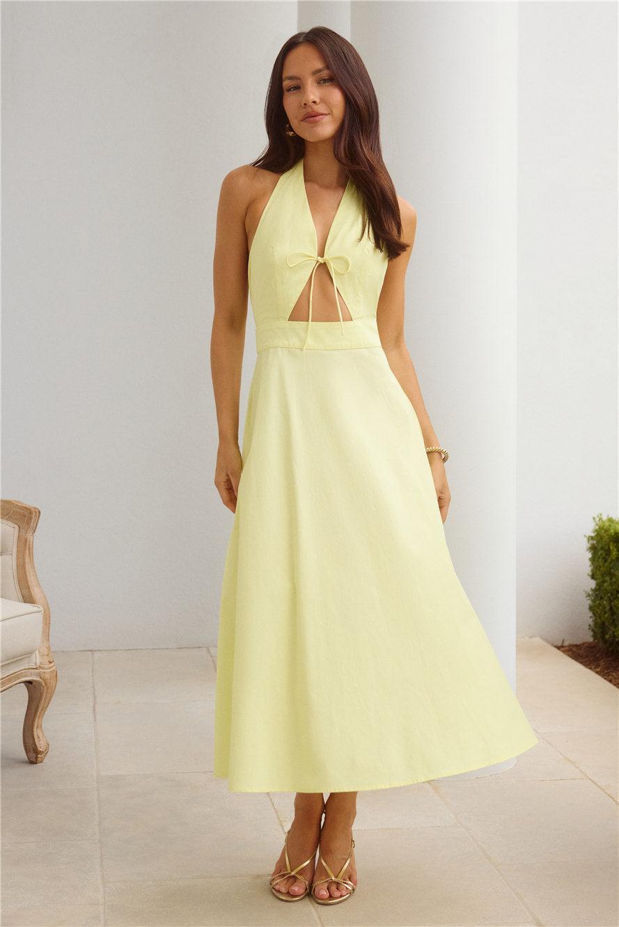 Sands Of Splendor Halter Maxi Dress Lemon Product Image