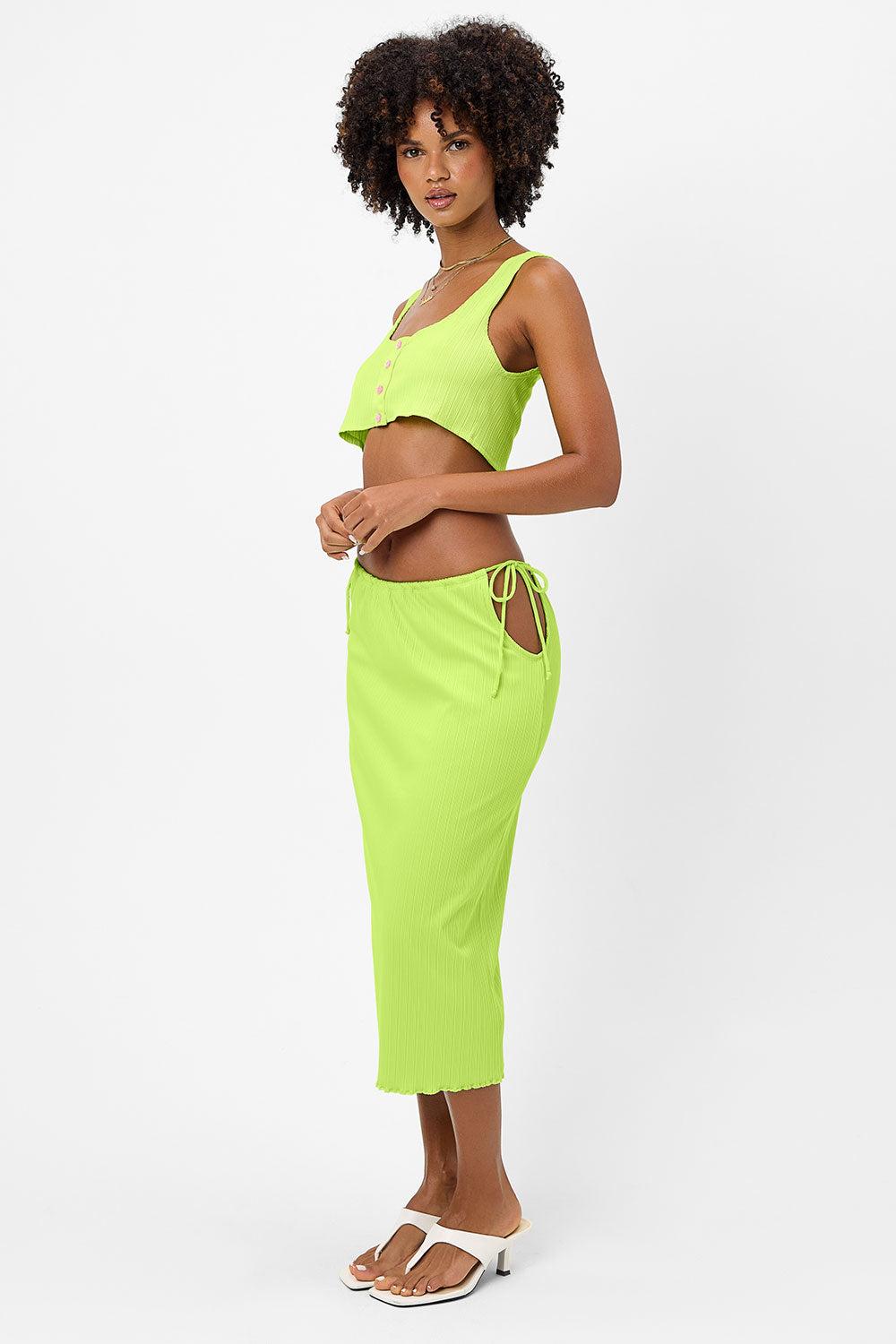 Jenny Plissé Midi Skirt - Kiwi Product Image