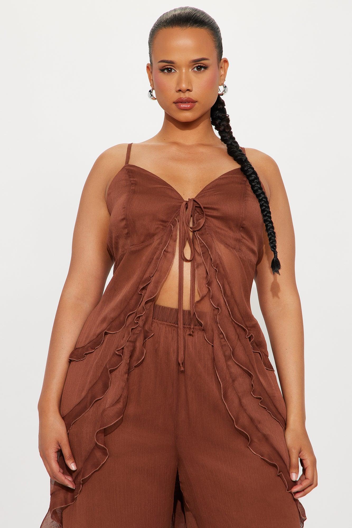 Giana Flowy Chiffon Pant Set - Brown Female Product Image