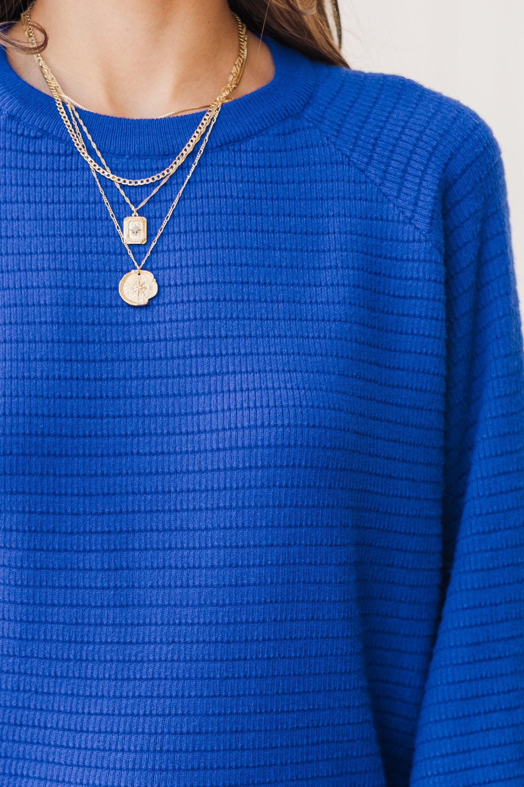 In The Works Royal Blue Ribbed Sweater Female Product Image