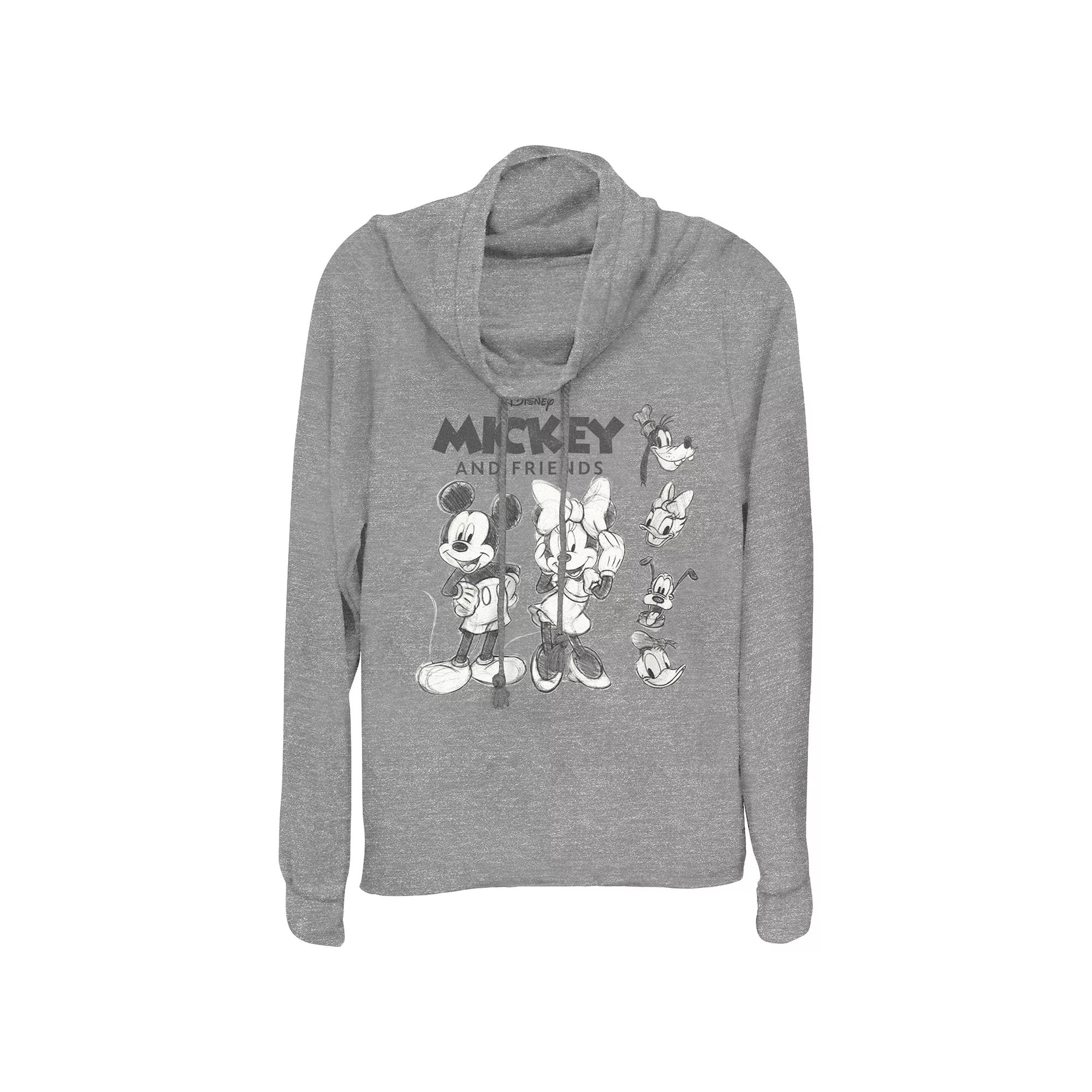 Disney's Mickey Mouse And Friends Sketches Women's Cowlneck Graphic Lightweight Long Sleeve,  Product Image