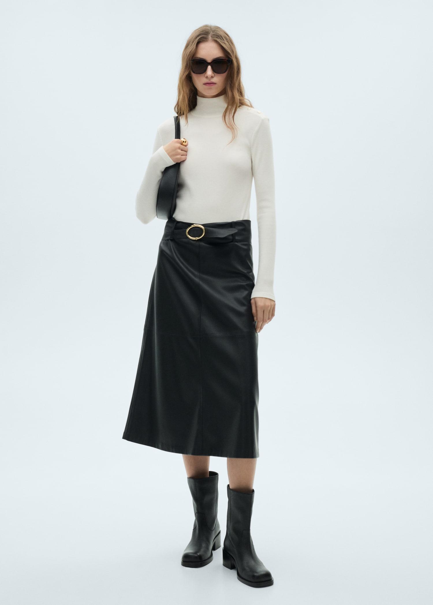 Ribbed knit button-down T-shirt - Women | MANGO USA Product Image