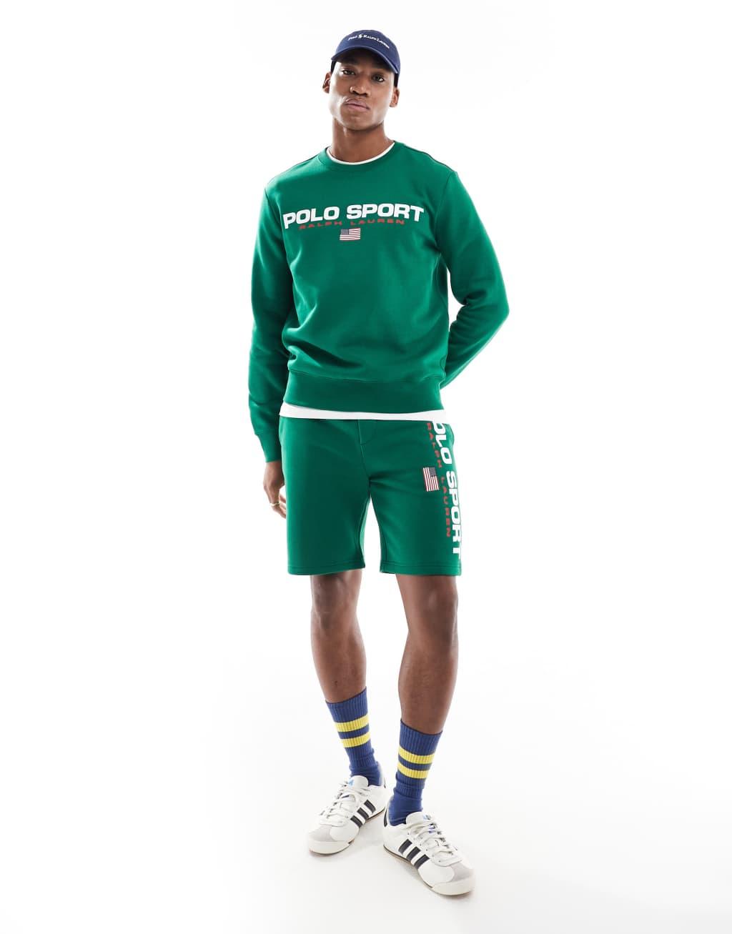 Polo Ralph Lauren Sport capsule large flag chest logo sweatshirt in mid green - part of a set Product Image