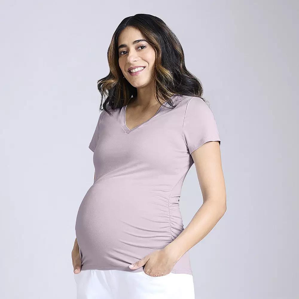 Maternity Motherhood® Side Ruched V-Neck Tee, Women's, Size: Medium-Mat, Thistle Product Image