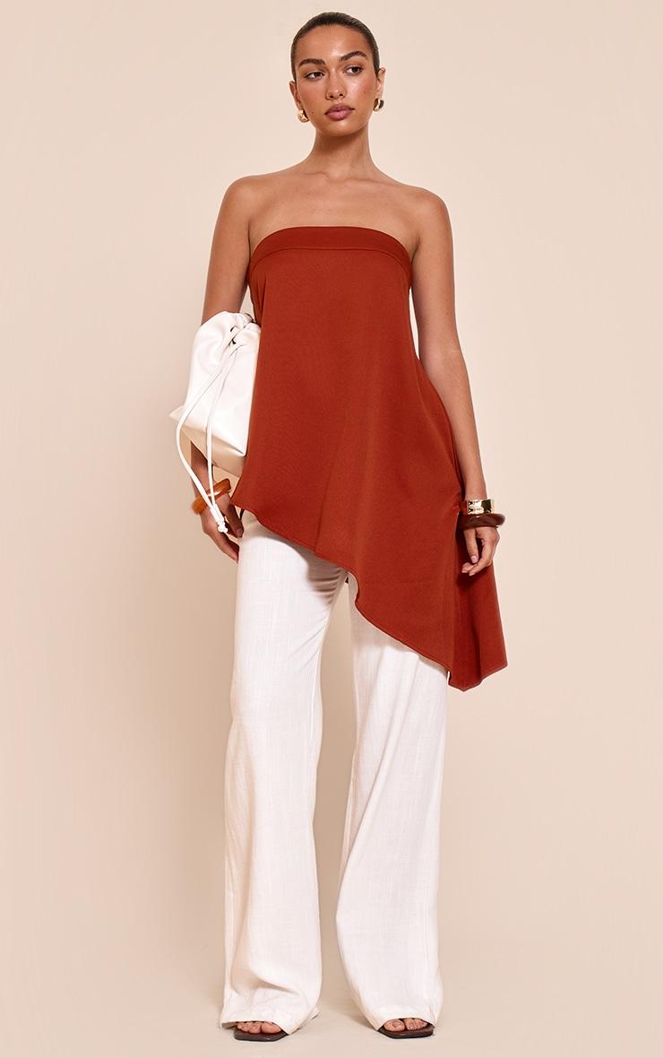 Burnt Orange Woven Bandeau Asymmetric Hem Floaty Long Top Product Image