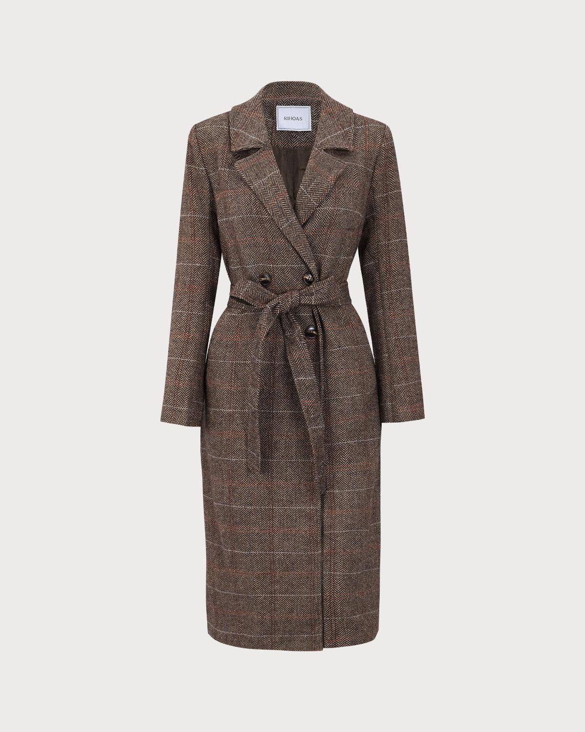 The Coffee Lapel Belted Double Breasted Coat Product Image