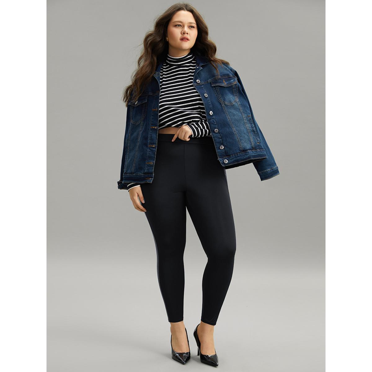 Plus Size Patchwork Elastic Waist Skinny Leggings Women Black Casual High stretch Skinny High Rise Dailywear Leggings BloomChic 30/6X Product Image