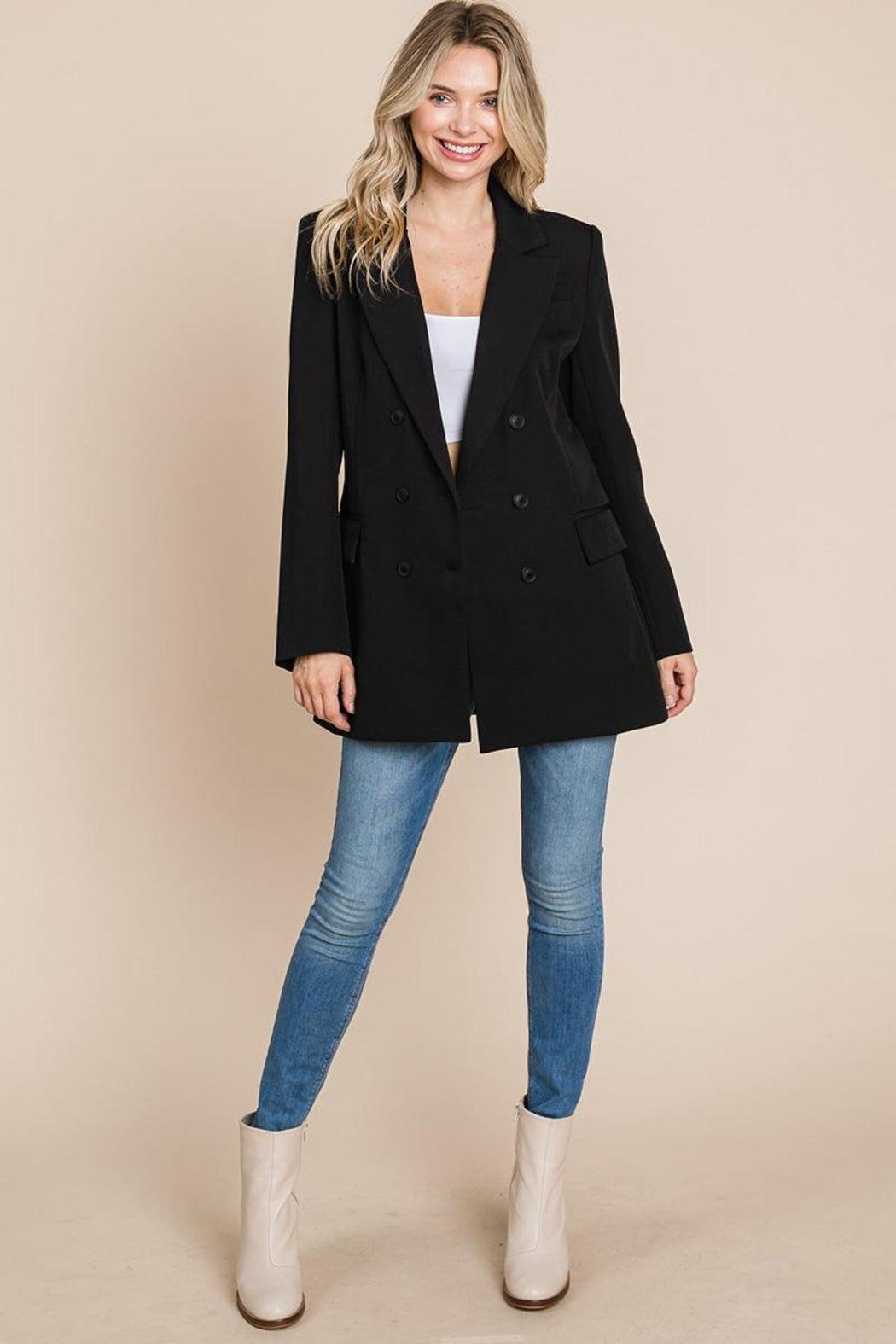 Collar Long Double Breasted Blazer Jacket Product Image