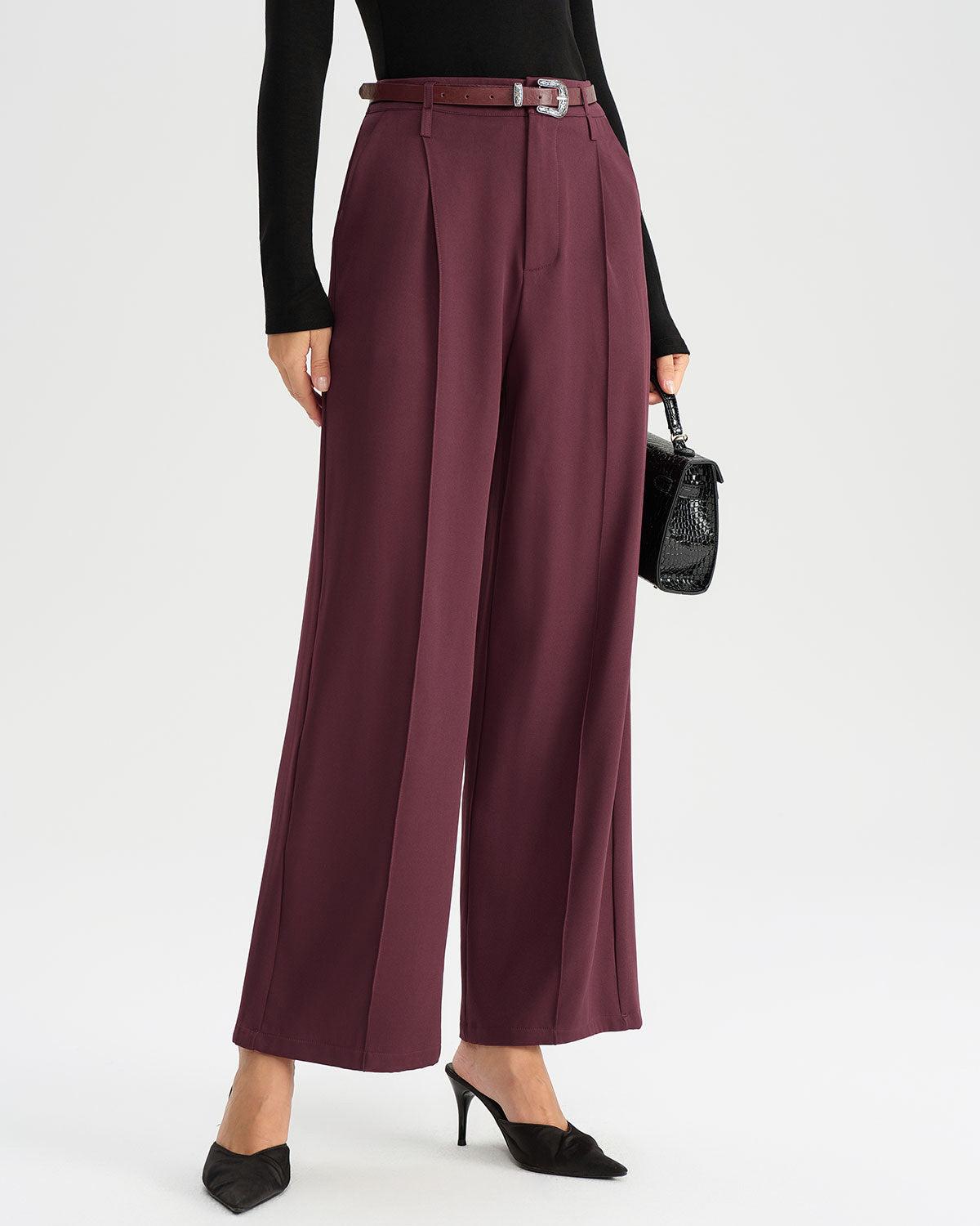 Wine Red Natural Waisted Casual Pants Product Image