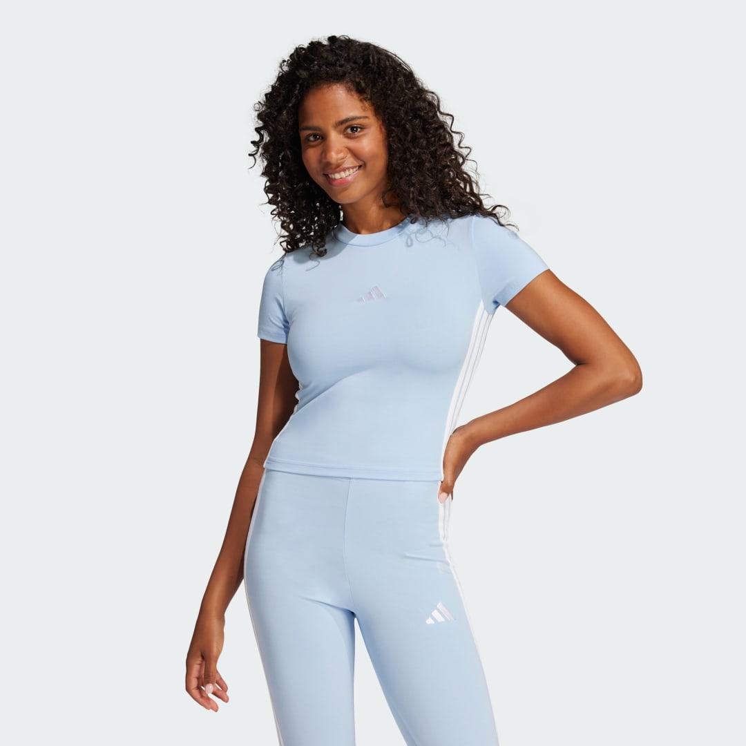 adidas Essentials 3-Stripes Slim Baby Tee White XS Womens Product Image