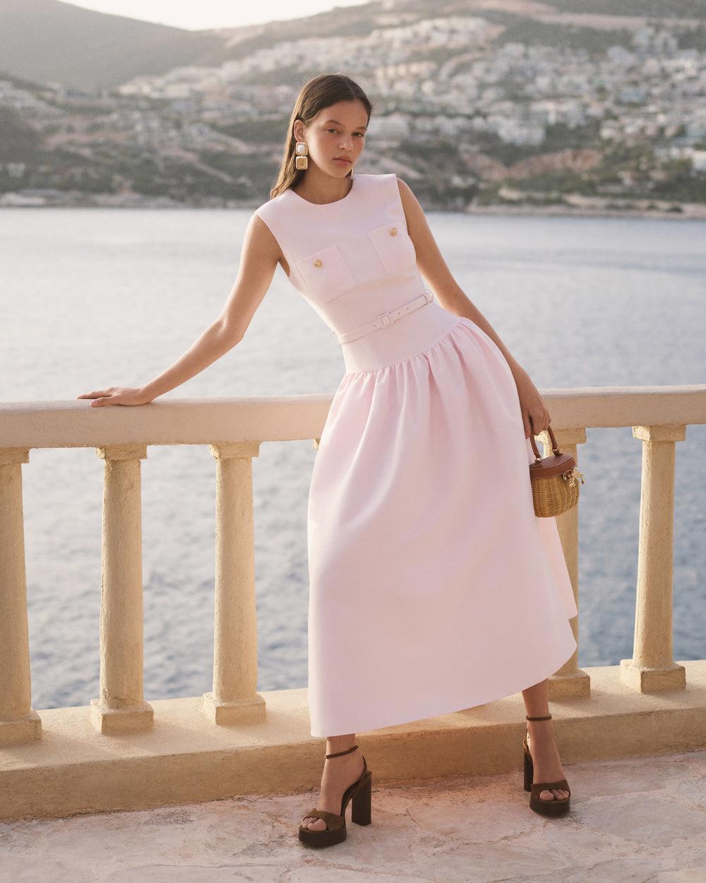 Pink Taffeta Midi Dress Product Image
