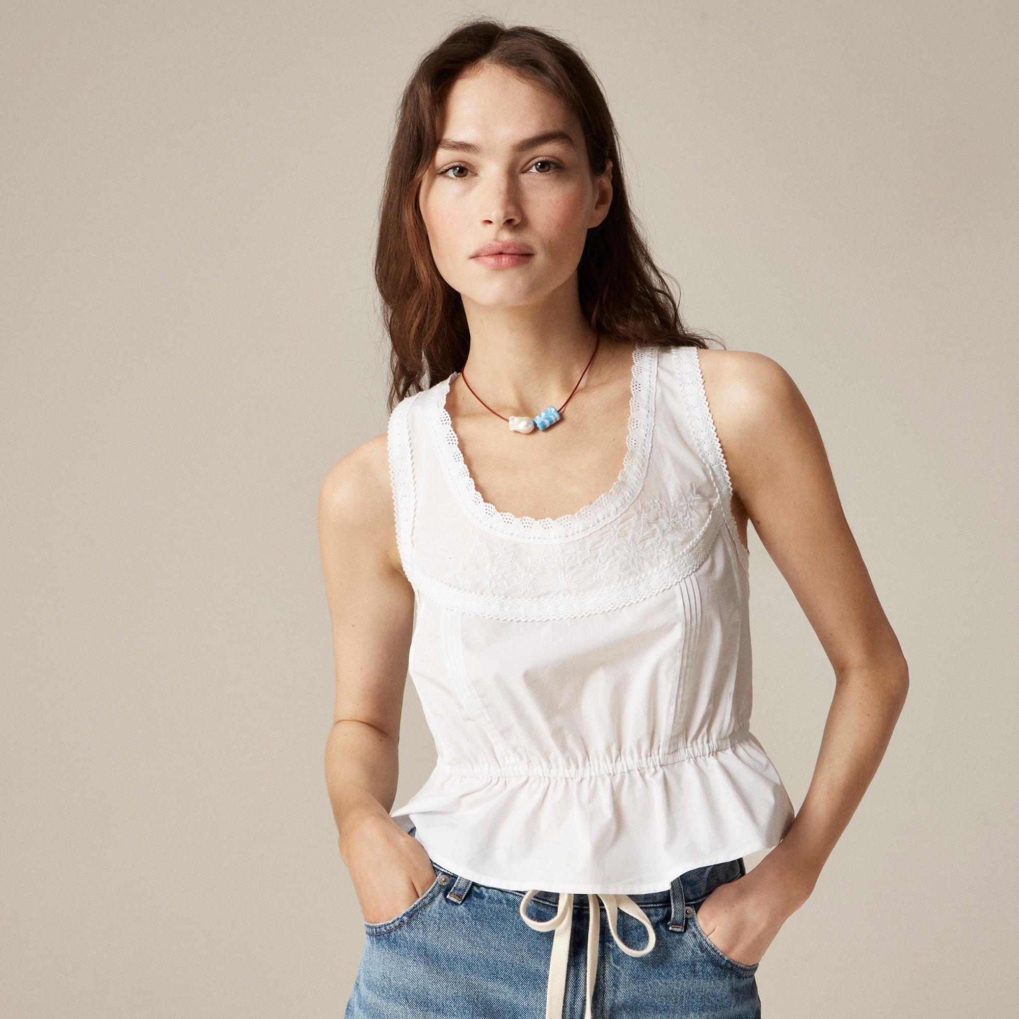 Flutter-hem tank in cotton poplin Product Image