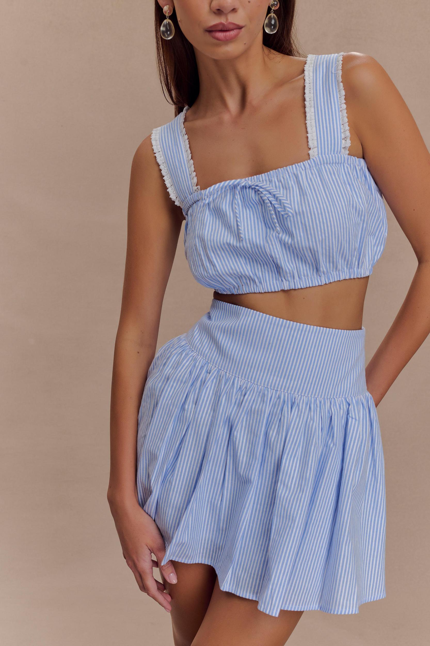 Gretel Sleeveless Crop Top - Blue Pinstripe Product Image