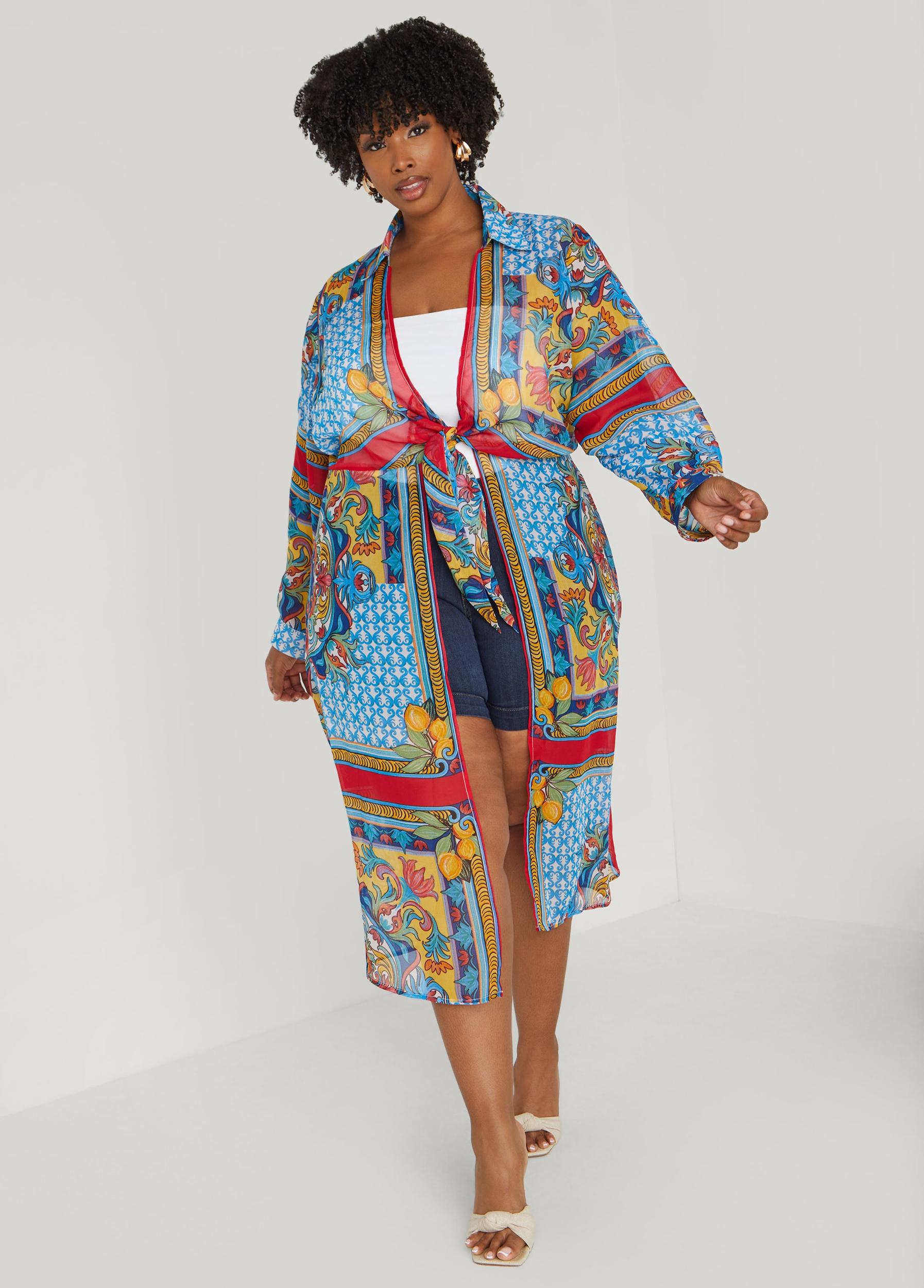 Plus Size Scarf Print Duster Ashley Stewart Product Image