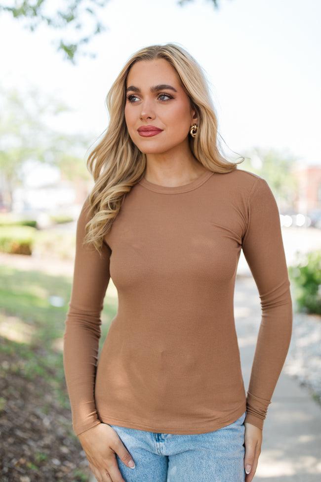 Make Your Choice Brown Ribbed Long Sleeve Tee FINAL SALE Product Image