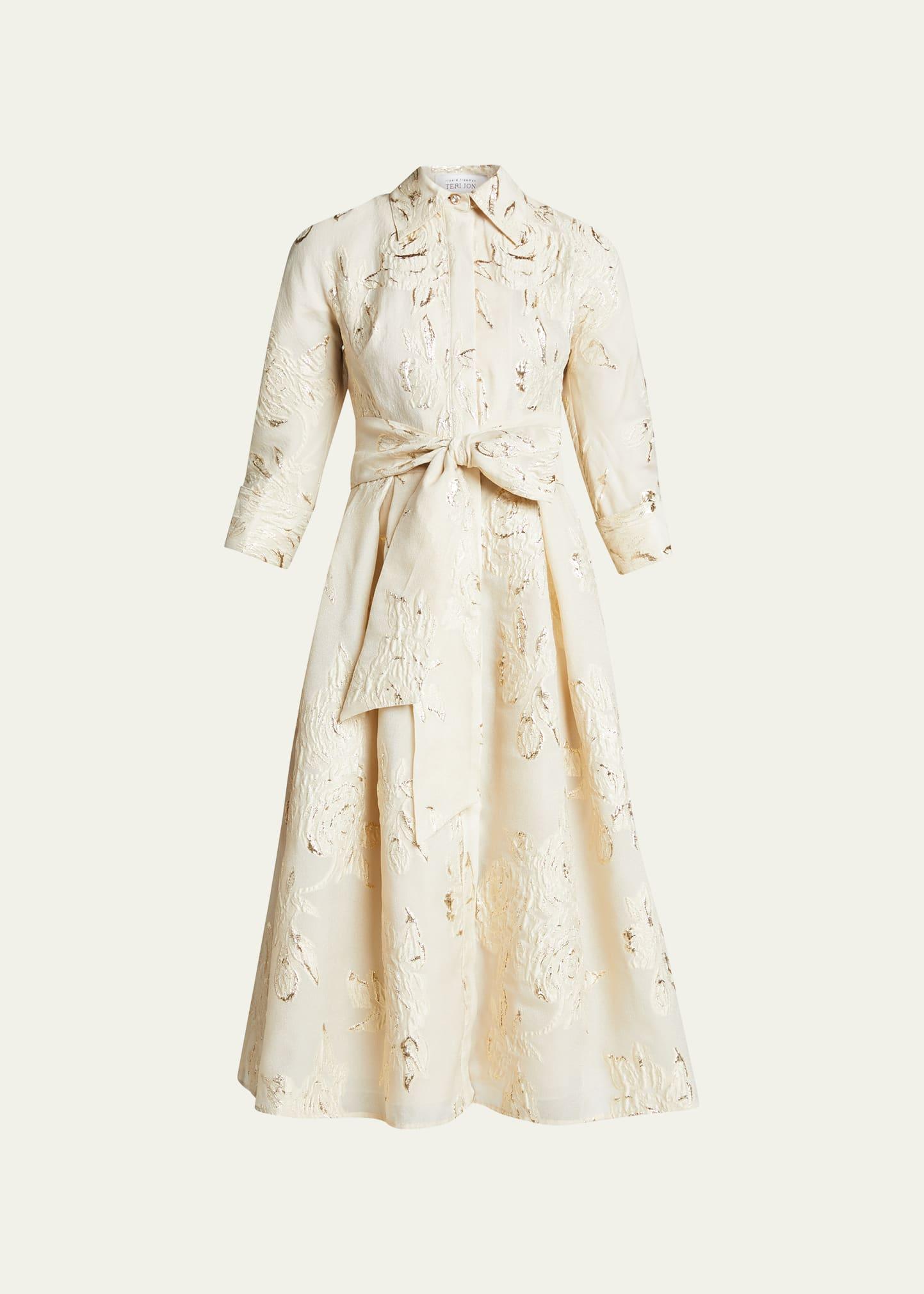 Metallic Jacquard Belted Shirtdress Product Image