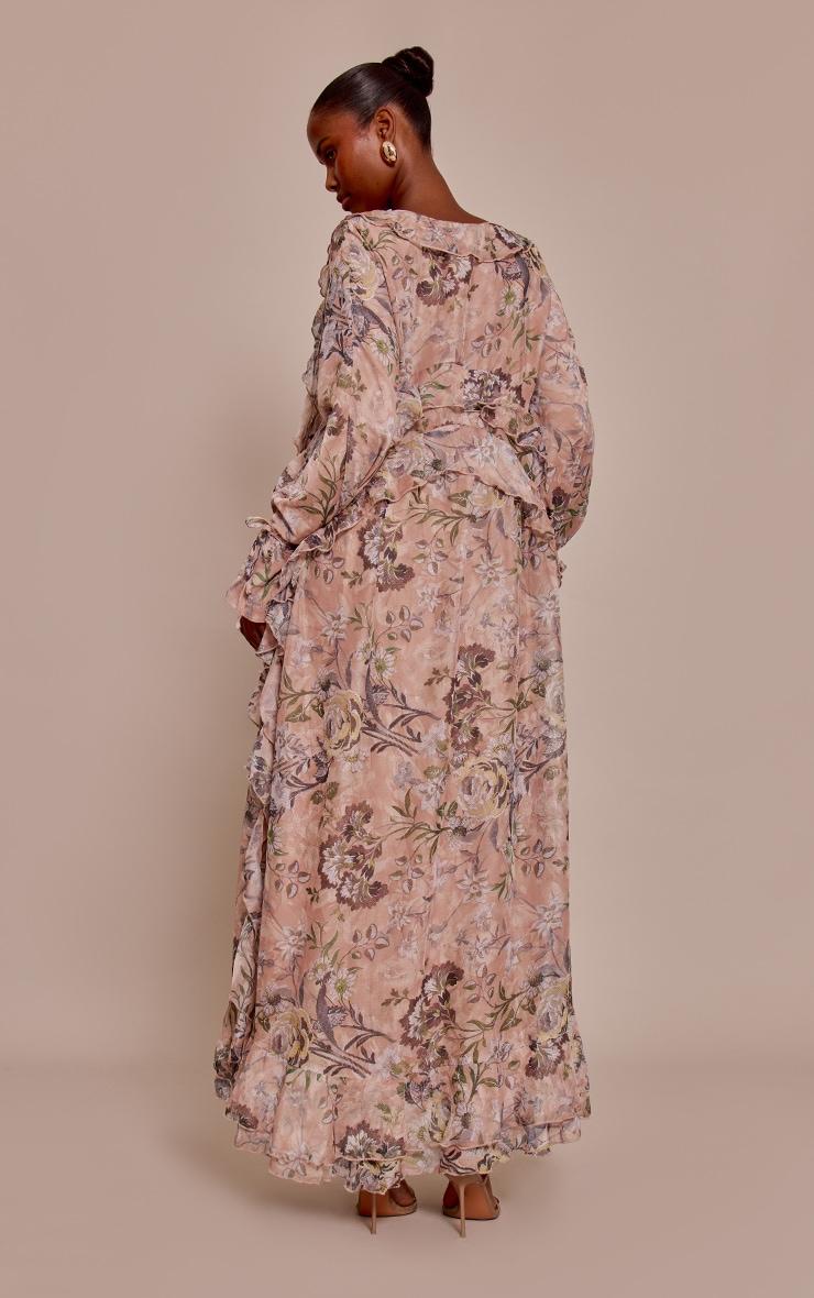 Blush Floral Printed Plunge Extreme Frill Maxi Dress Product Image