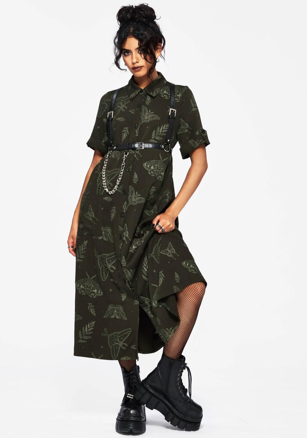 Callopistria Moth Print Midi Shirt Dress - Green Product Image