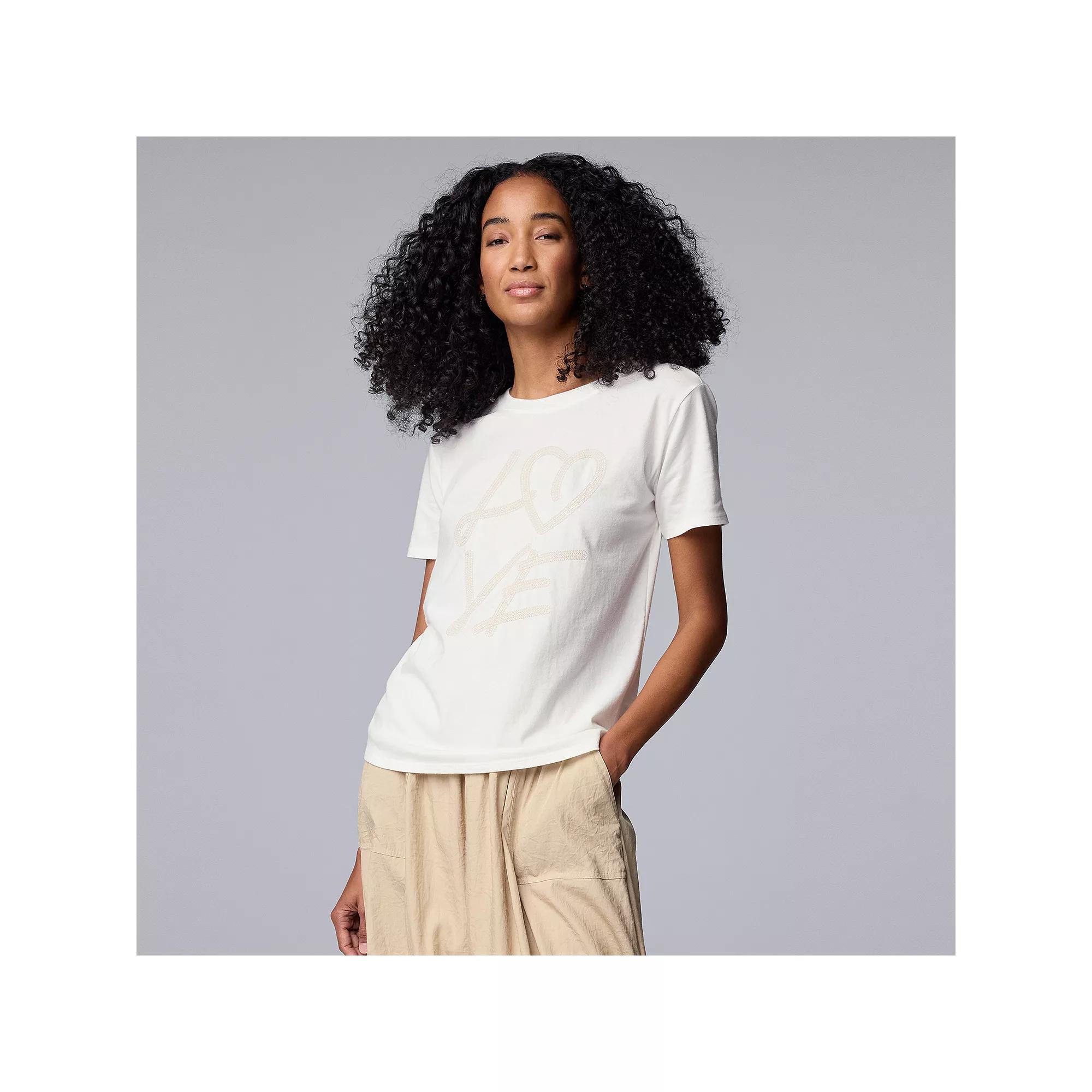 Women's Simply Vera Vera Wang Boyfriend Tee, Size: XL, White Love Crochet Product Image