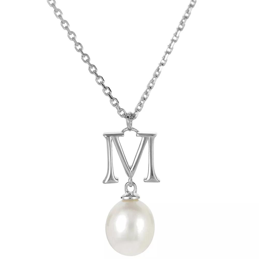 PearLustre by Imperial Sterling Silver Freshwater Cultured Pearl Initial Pendant Necklace, Women's,  Product Image
