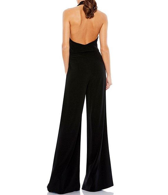 Mac Duggal Sleeveless Deep V-Neck Wide Leg Low Back Detail Tuxedo Jumpsuit Product Image