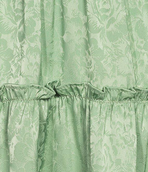 B. Darlin Floral Satin Jacquard Long Sleeve Square Neck Tiered Dress Product Image