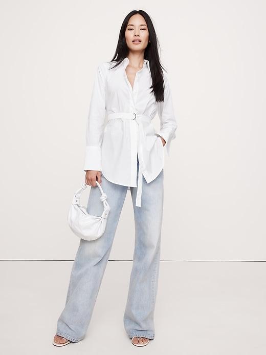 Cotton Poplin Belted Tunic Shirt Product Image