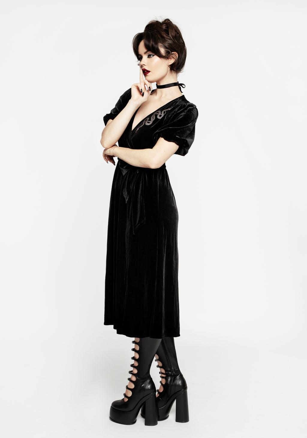 Zarina Embroidered Midi Wrap Dress - Black Product Image