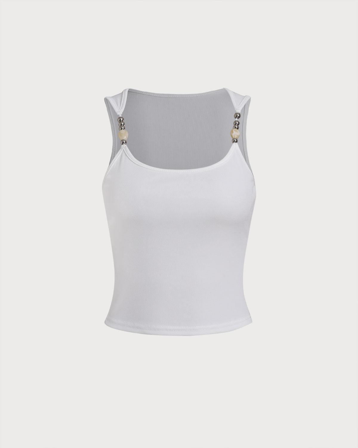 White Ribbed Knit Tank Top Product Image