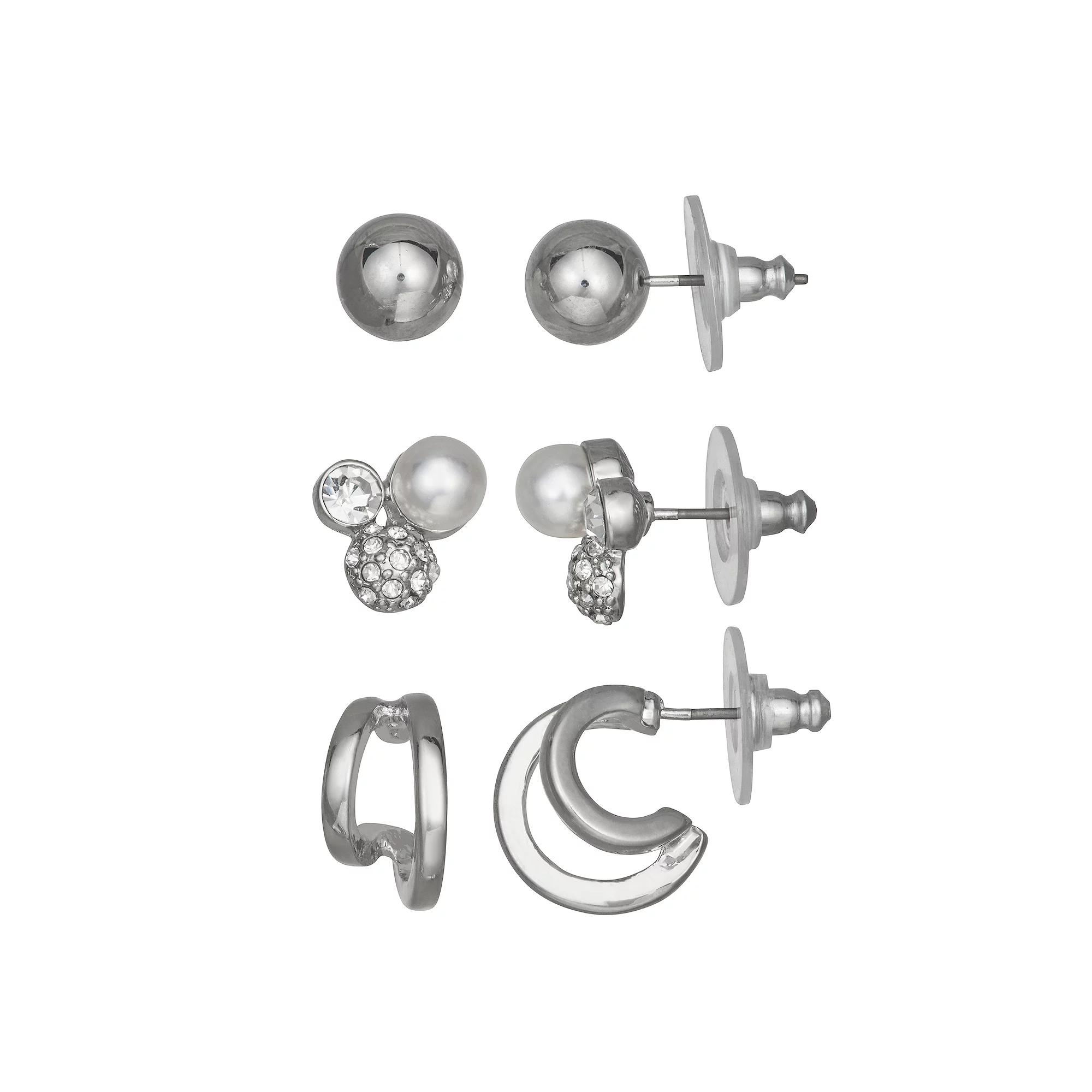 Simply Vera Vera Wang 3-Piece Simulated Pearl Stud Earring Set, Women's, Silver Tone Product Image