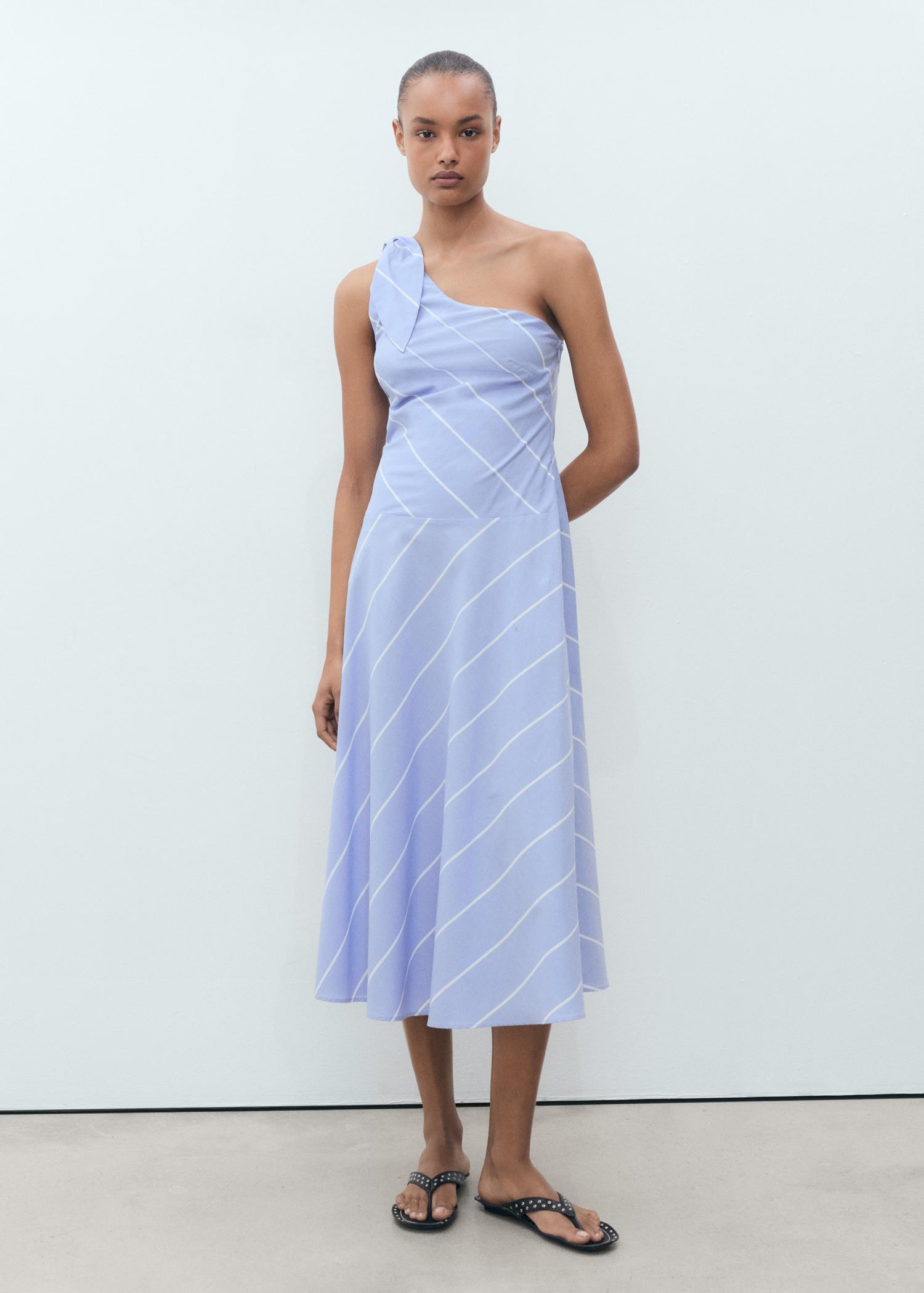 Asymmetrical striped dress with knot - Women | MANGO USA Product Image
