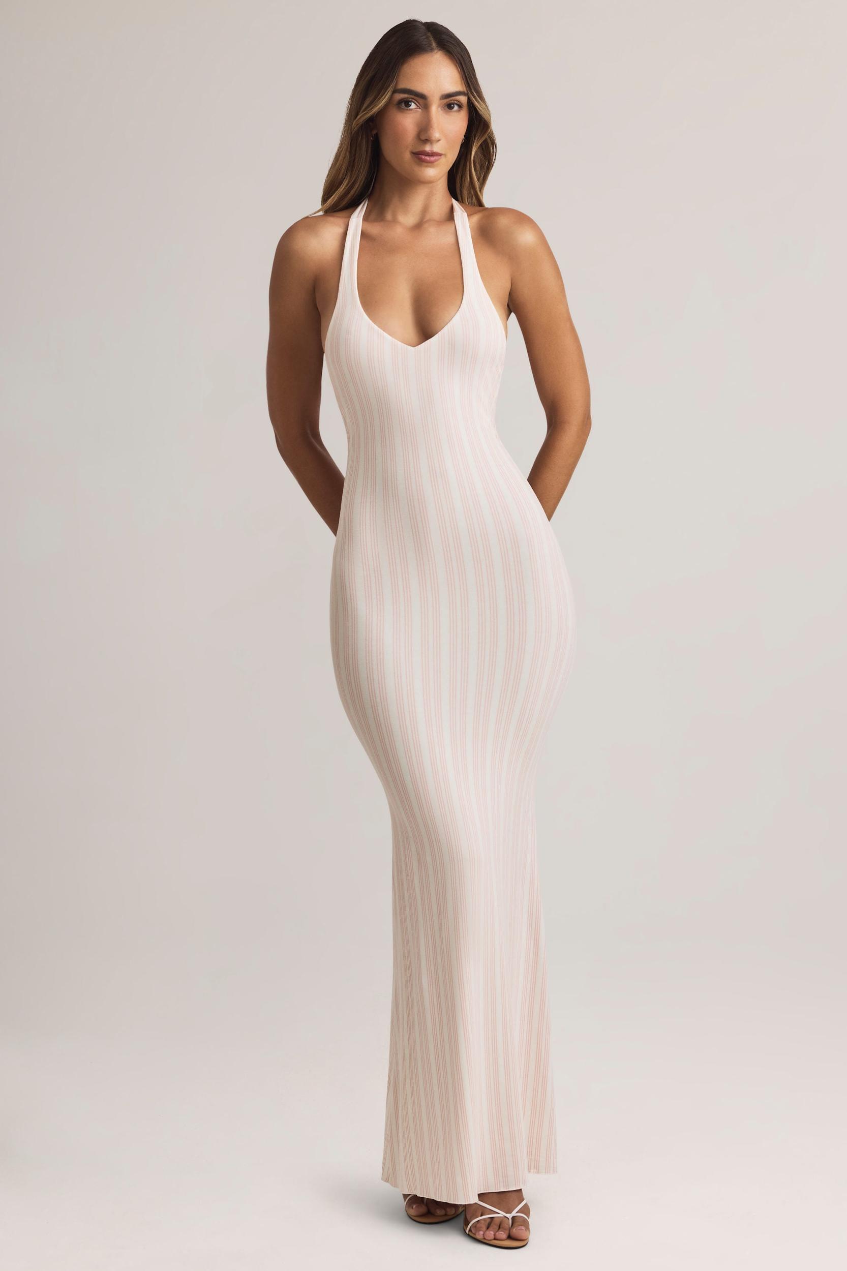 Modal Halterneck Maxi Dress in Stripe Print Product Image