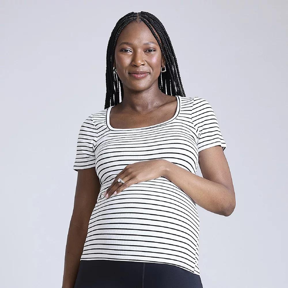 Maternity Motherhood® Squareneck Short Sleeve Top, Women's, Size: XXL-MAT, White Black Stripe Product Image