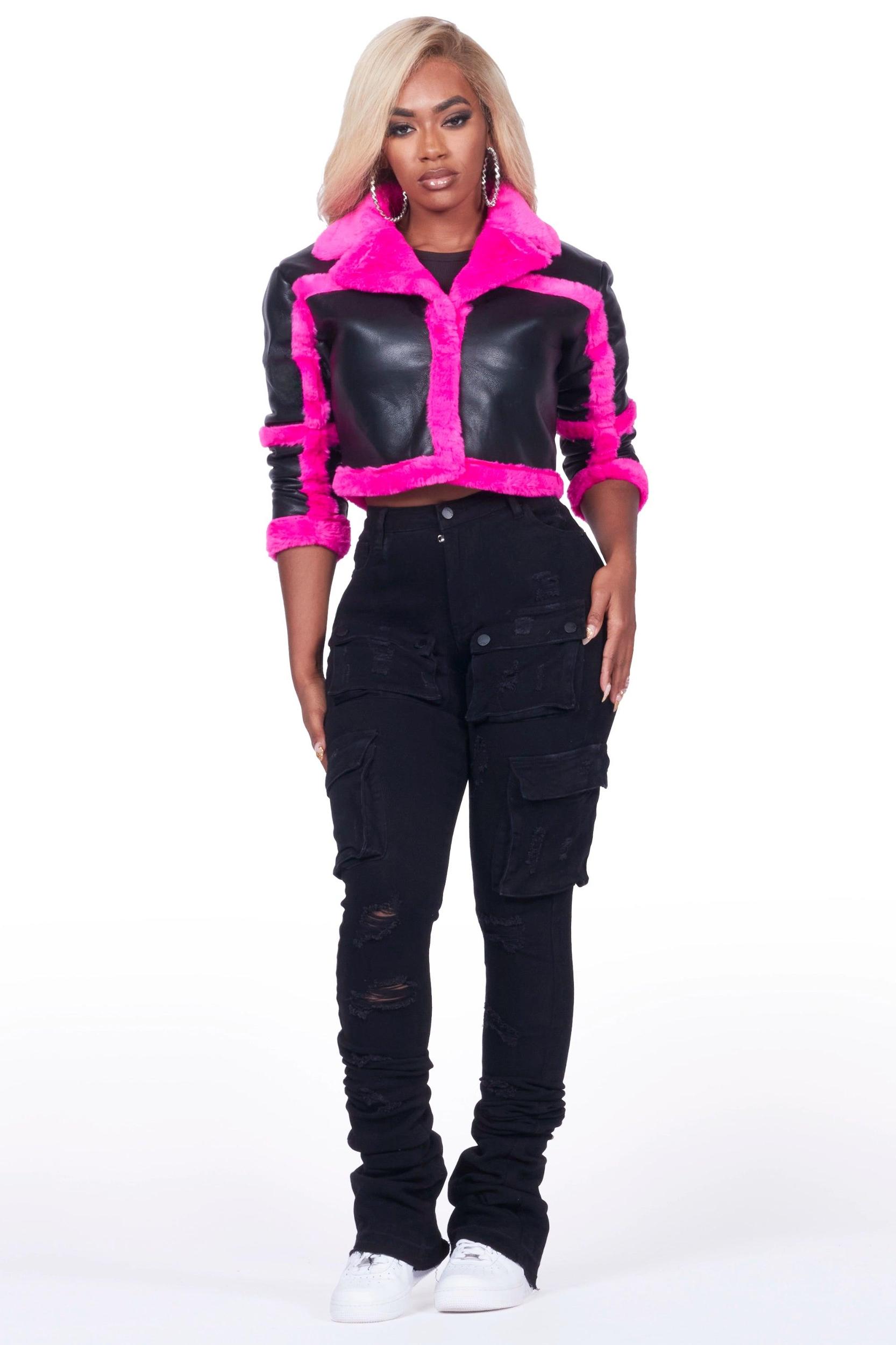 Olympia Black Faux Leather Jacket Female Product Image