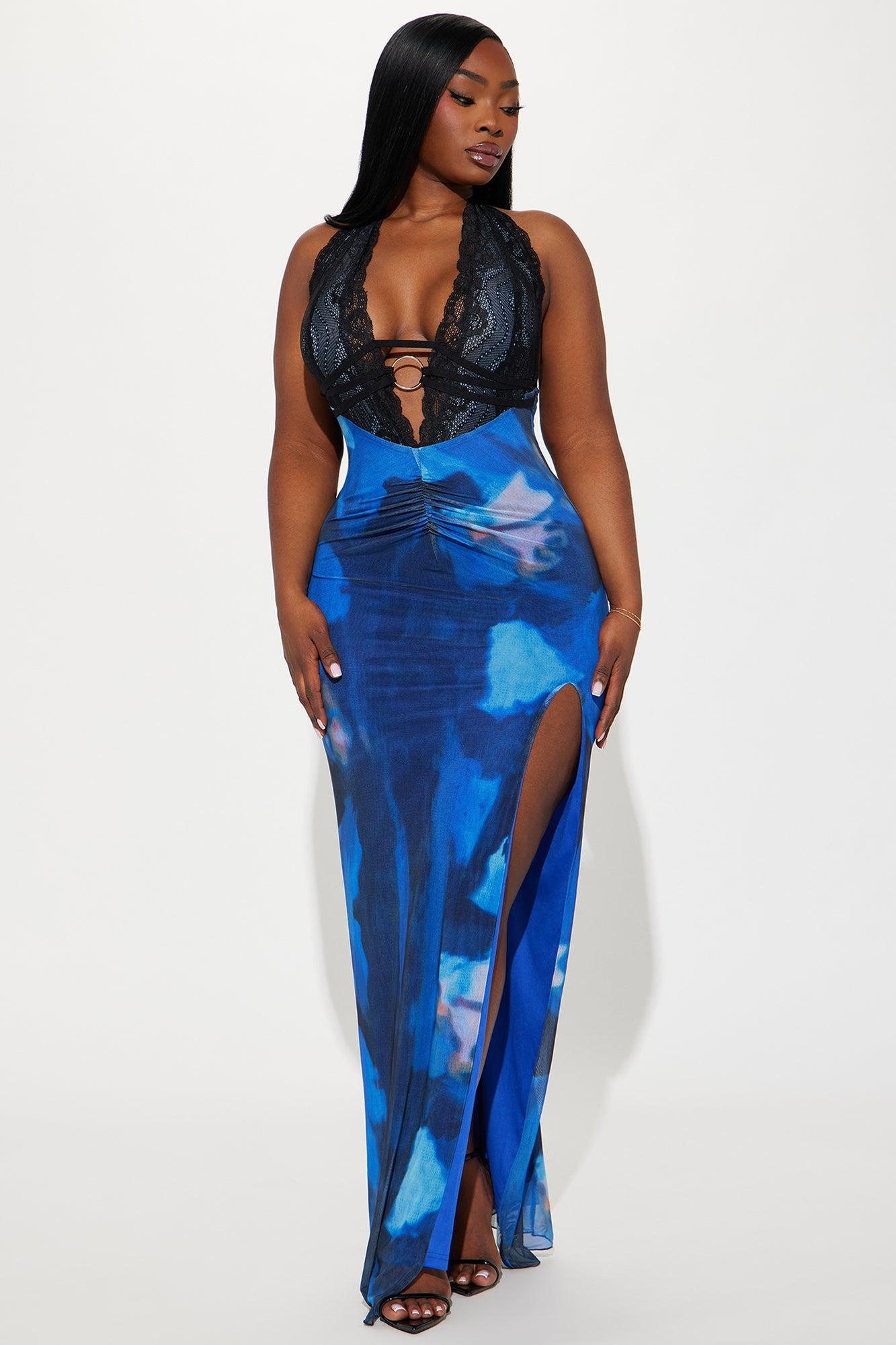 Ashley Mesh Maxi Dress - Blue/Black Product Image