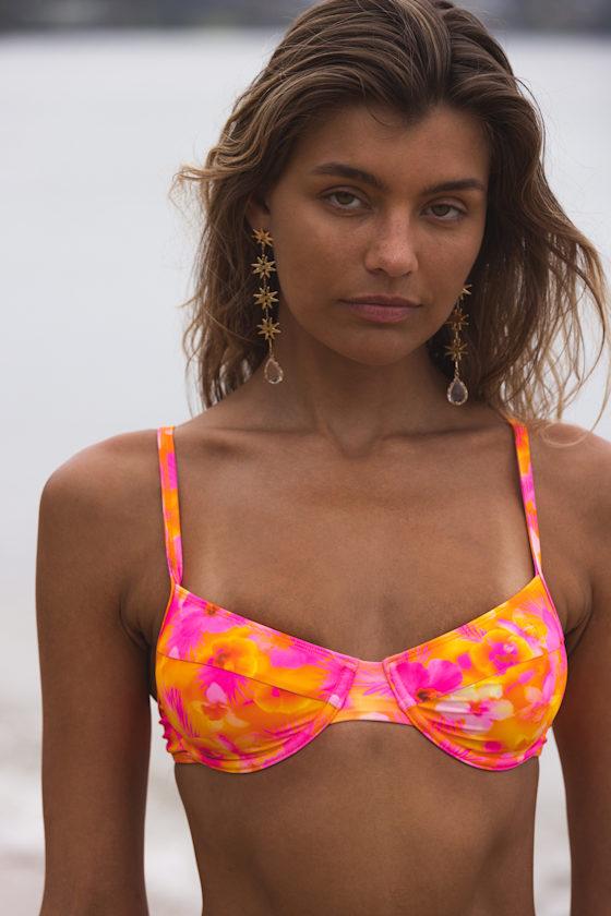 Lucea Orange and Pink Floral Underwire Bikini Top Product Image