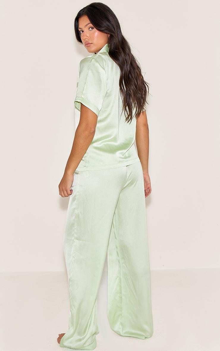 Pistachio Satin Short Sleeve Long Pj Set Product Image
