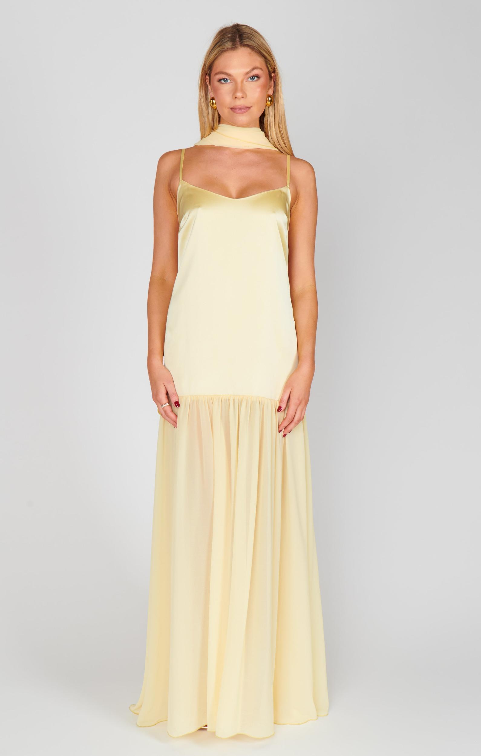 Dalia Maxi Dress ~ Pale Yellow Luxe Satin Product Image