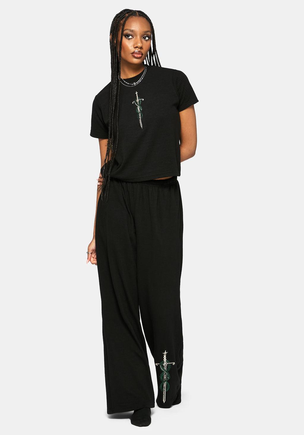 Aelin Sword Embroidered Short Sleeve Ribbed Top Product Image