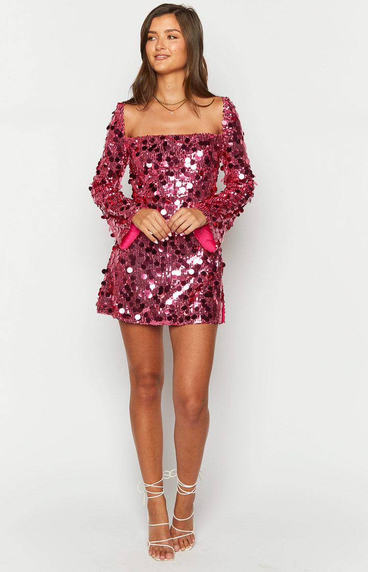 Marienne Pink Sequin Long Sleeve Mini Dress Product Image